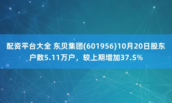 配资平台大全 东贝集团(601956)10月20日股东户数5.11万户，较上期增加37.5%